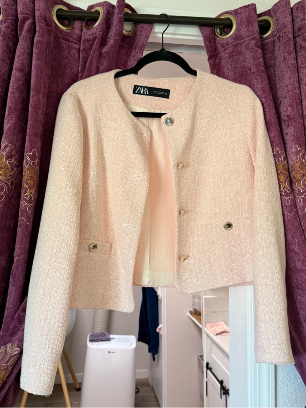 Zara Pale Pink Tweed Boxy Blazer